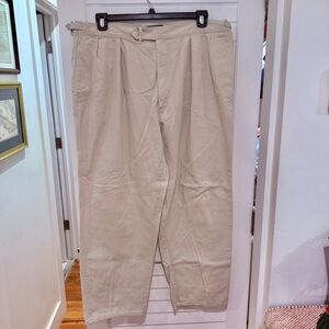 Polo Ralph Lauren Khaki Pleated Pants Sz 40 X 29 Cotton Hemmed
